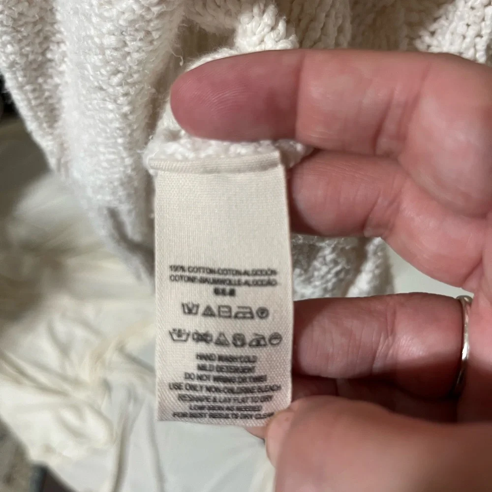 Free People Cream Cable Knit V-Neck Batwing Tunic Sweater - Picture 5 of 7